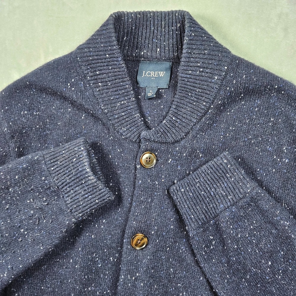 J. Crew Sweater Mens Large Marled Blue Lambswool Blend Shawl Button Up Pockets